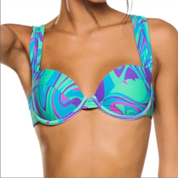 WeWoreWhat CLAUDIA Underwire Blue Purple Tanga Bikini Size LARGE - Picture 3 of 13